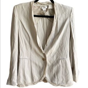 HELMUT LANG KHAKI SHOULDER PAD BLAZER W/ SILK SIZE:2